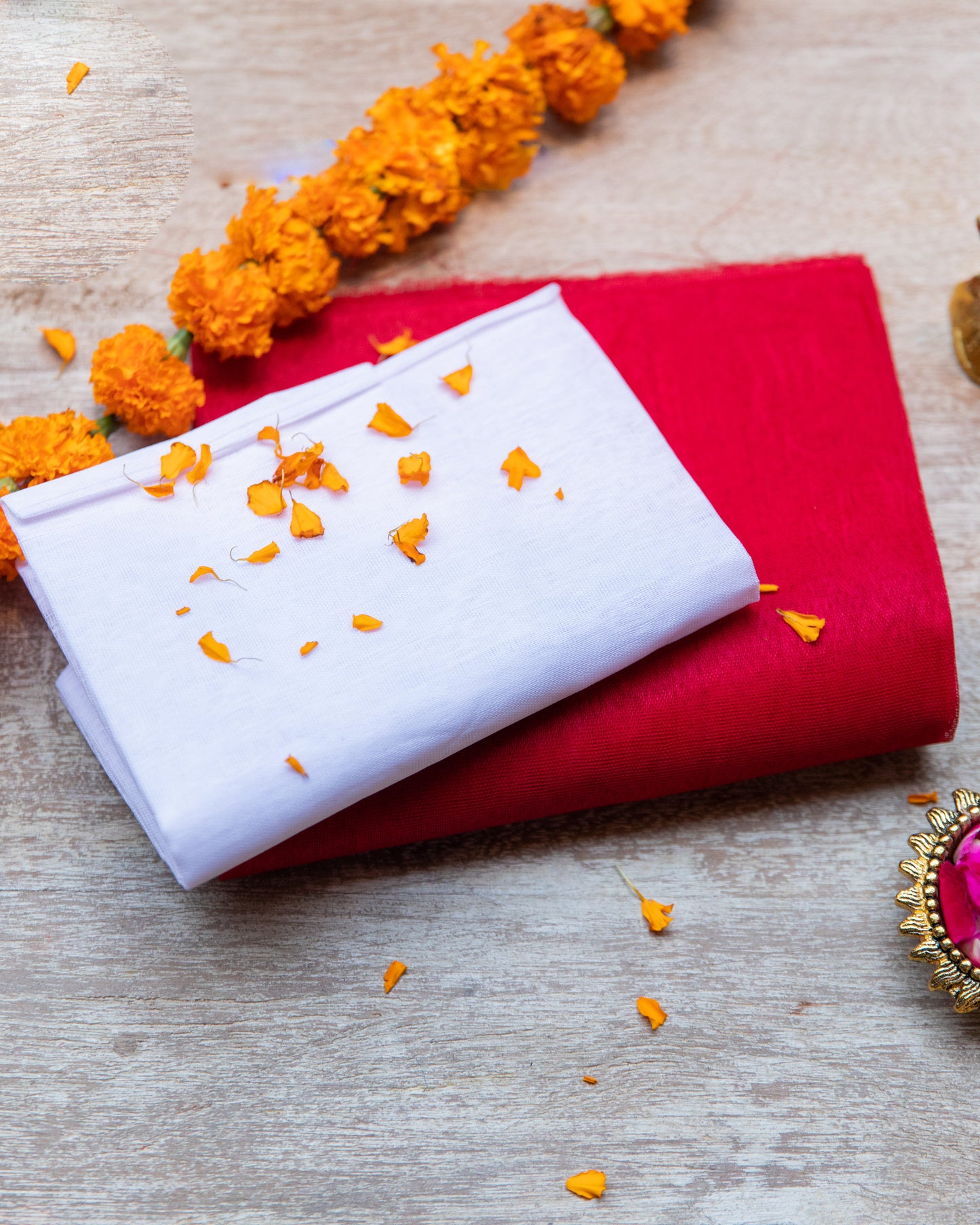 Red & White Puja Cloth To Use In Indian Puja/Havan.