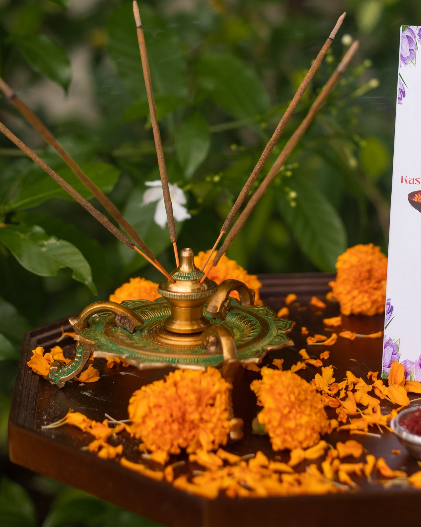 your spiritual space with this exquisitely handcrafted brass incense holder, designed to bring serenity and tradition into your home. Adorned with intricate green meenakari detailing.