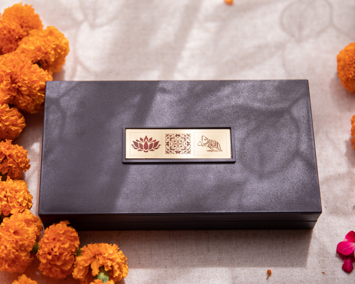 LeelaTheStore’s 24K Pooja Box comes as wooden box with the imagery wrapped using 24KT gold foil.