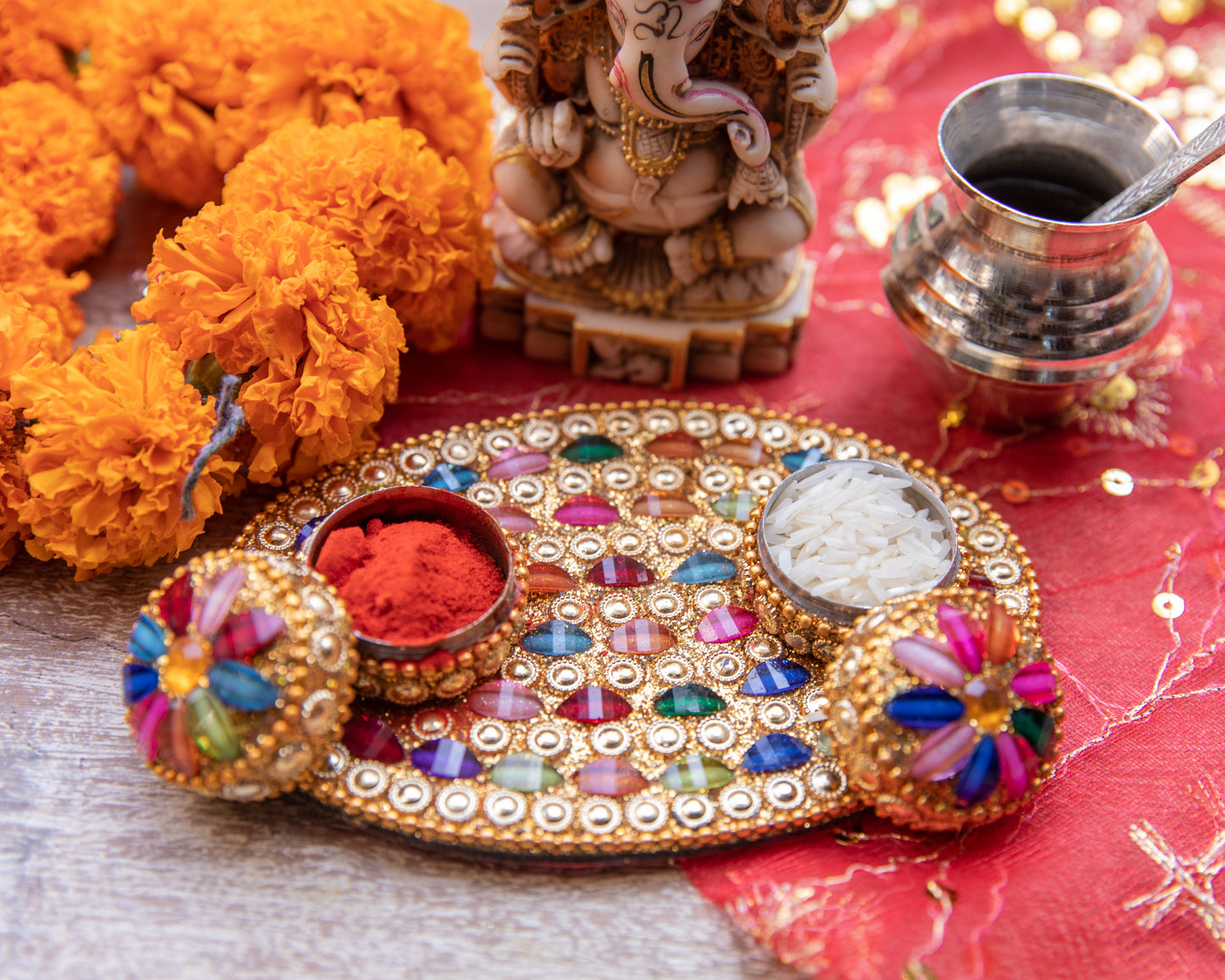 Our Stone Akshat Dani - a stunning and vibrant piece that seamlessly blends the spiritual significance with beauty.