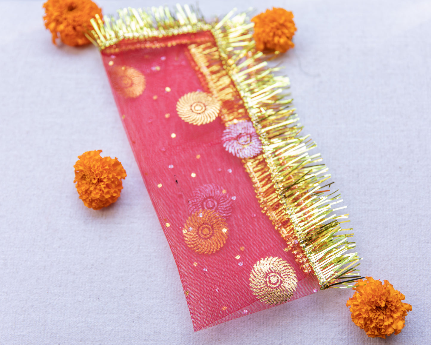 A symbol of devotion, reverence, and purity, designed to adorn the sacred idol of Goddess Durga during auspicious occasions and festivals.