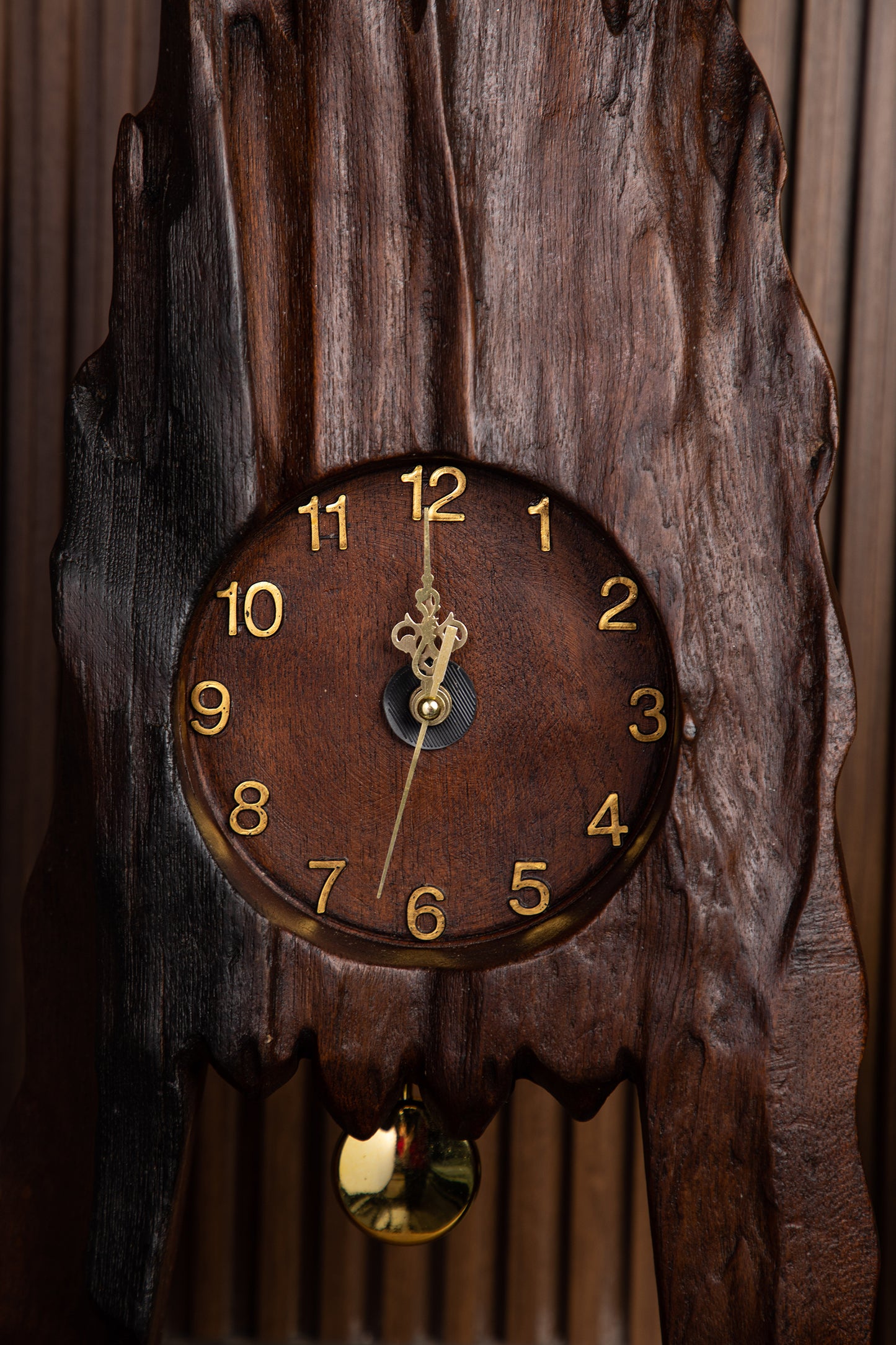 The clock's design draws inspiration from the textures and patterns found in tree bark, capturing the essence of nature's artistry.