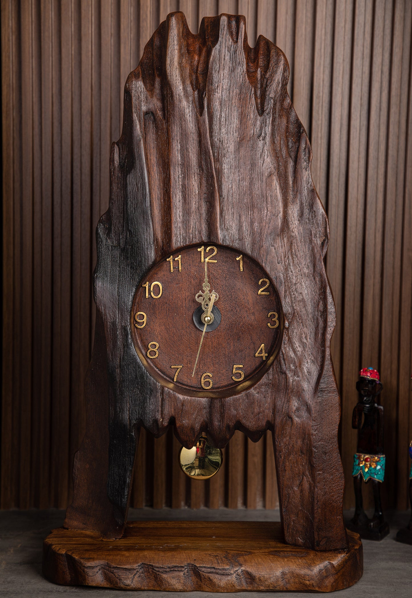The clock's design draws inspiration from the textures and patterns found in tree bark, capturing the essence of nature's artistry.