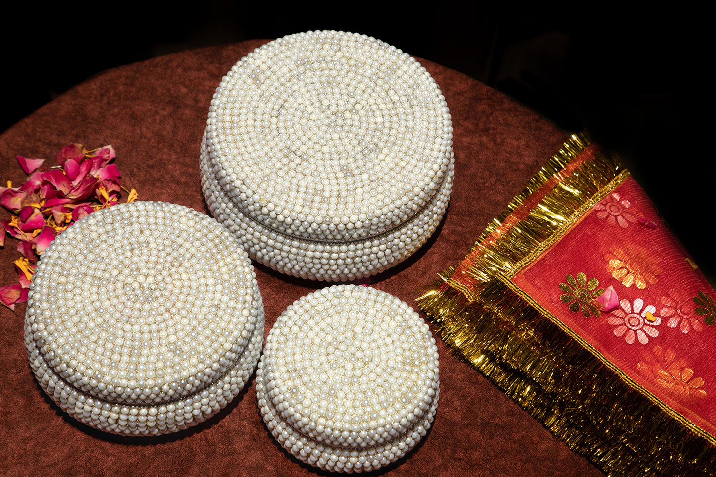 Make your Karwa Chauth Sargi even more special with our Pearl-Adorned Sargi Boxes.