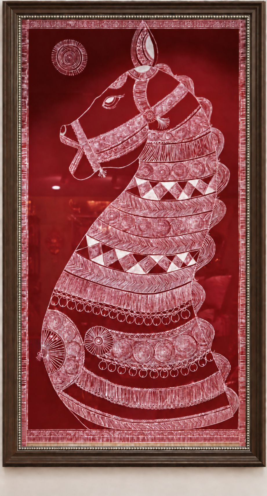 This piece is rooted in Aipan, the ritual folk art of Kumaon in Uttarakhand. For generations, women in the hills have drawn Aipan on floors, walls and doorways to welcome good fortune during festivals and ceremonies. Aipan art, Kumaoni folk art, Uttarakhand handmade wall art.