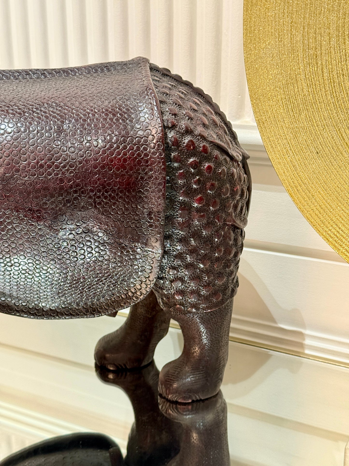 Bring home the timeless charm of Indian craftsmanship with this Handcrafted Wooden Rhino Sculpture, a striking blend of artistry and tradition. Carved entirely from solid wood.