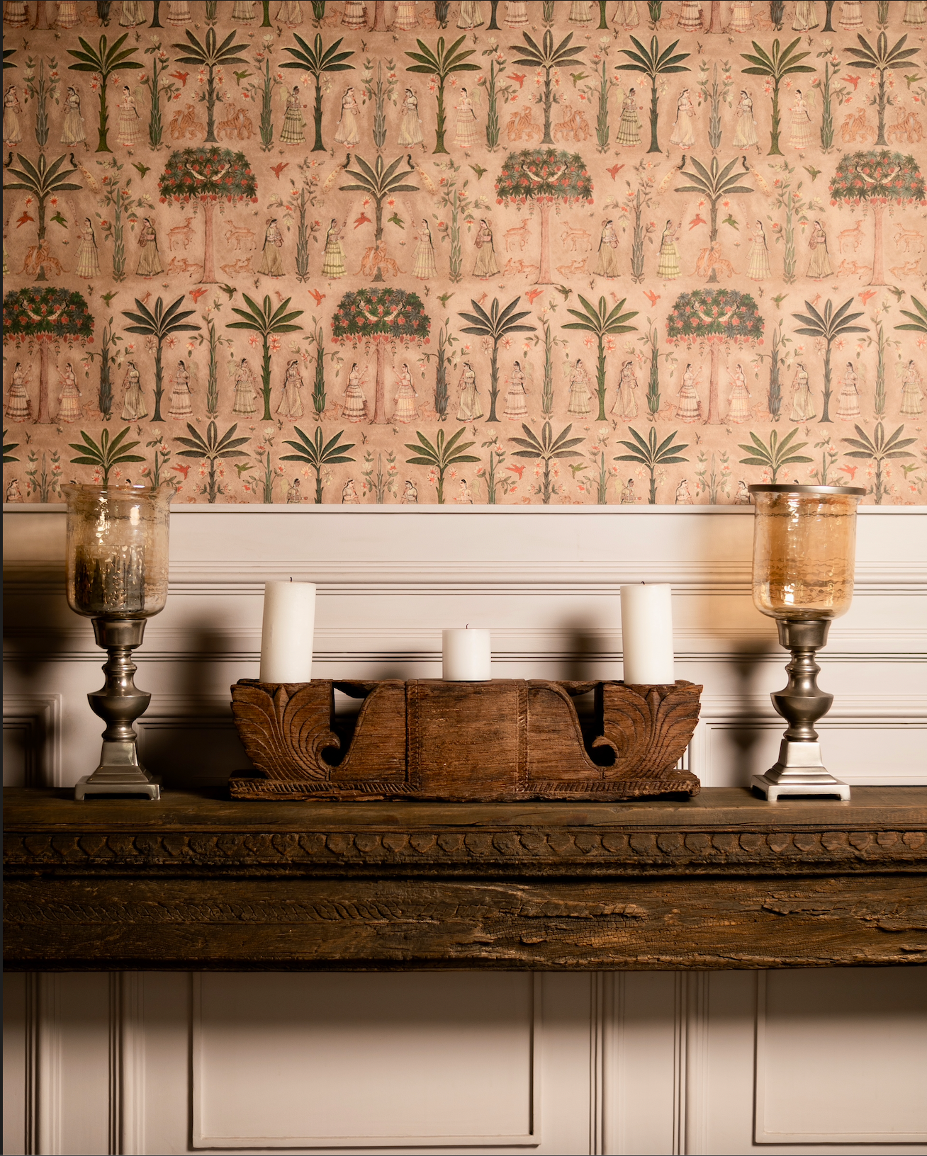 The Patra Stambh Candle Holder is a salvaged wooden fragment reimagined into a functional work of art. Its symmetrical form and flowing leaf motifs echo the language of traditional Indian carving.