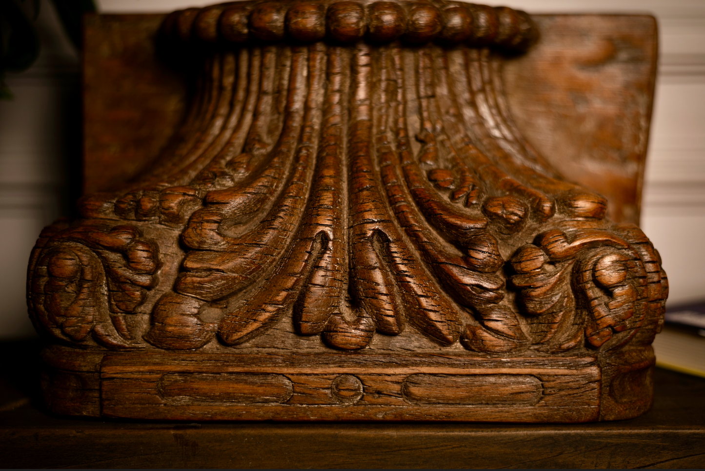 Hand-carved from solid reclaimed wood, the Padma Stambh Candle Pedestal is a statement of timeless grandeur. Its fluted, lotus-inspired detailing and natural aged finish recall fragments of temple architecture, carrying with them a sense of stillness and strength.