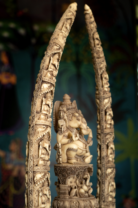 A Marble dust Ganesha with engraved details in an ivory finish