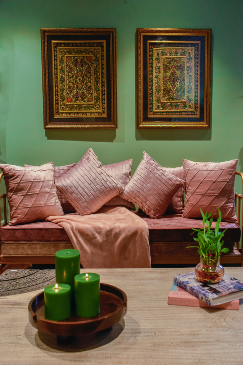 A Simple yet elegant Blush Pink Cushion, with an asymmetric patter all over, handmade with cotton velvet that comes with a filler. 50 x 50 (cm)