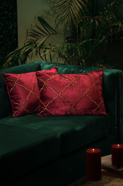Dark red velvet cushions cheap