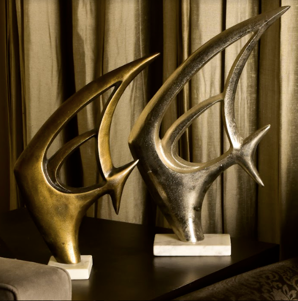 A Showpiece Inspired By Our Glorious Aquatic Life. Rustic Gold & Silver, The Showpieces Are Mounted On Square Marble Bases.