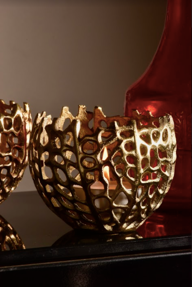 Made With Metal, The Tracery Vases Dawn A Netted Design In A Glittery Gold Finish
