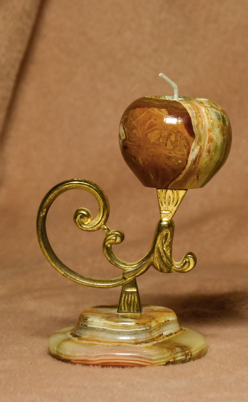 Onyx, Beautifully crafted Into These One Of A Kind Candle Stands. with Candle Holder Mounted On A Brass Stem, Supported With A Onyx Base
