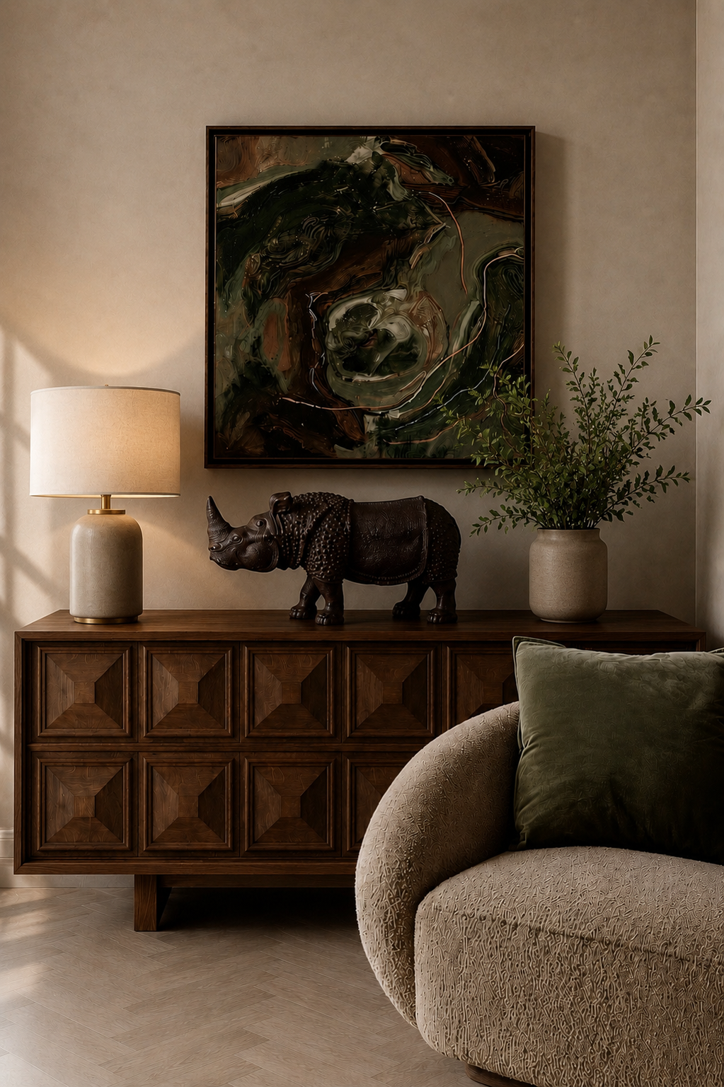 Handcrafted Wooden Rhino Sculpture