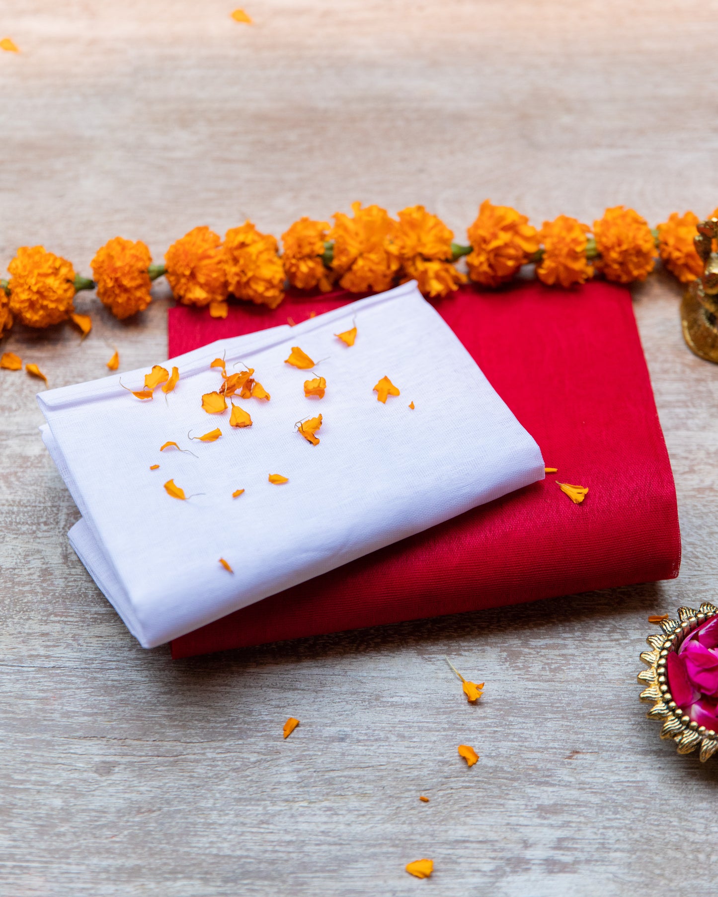 Red & White Puja Cloth To Use In Indian Puja/Havan.