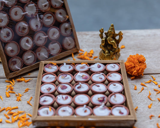 Our Diyas are crafted from 100% soybean wax, comes in a box of 25 