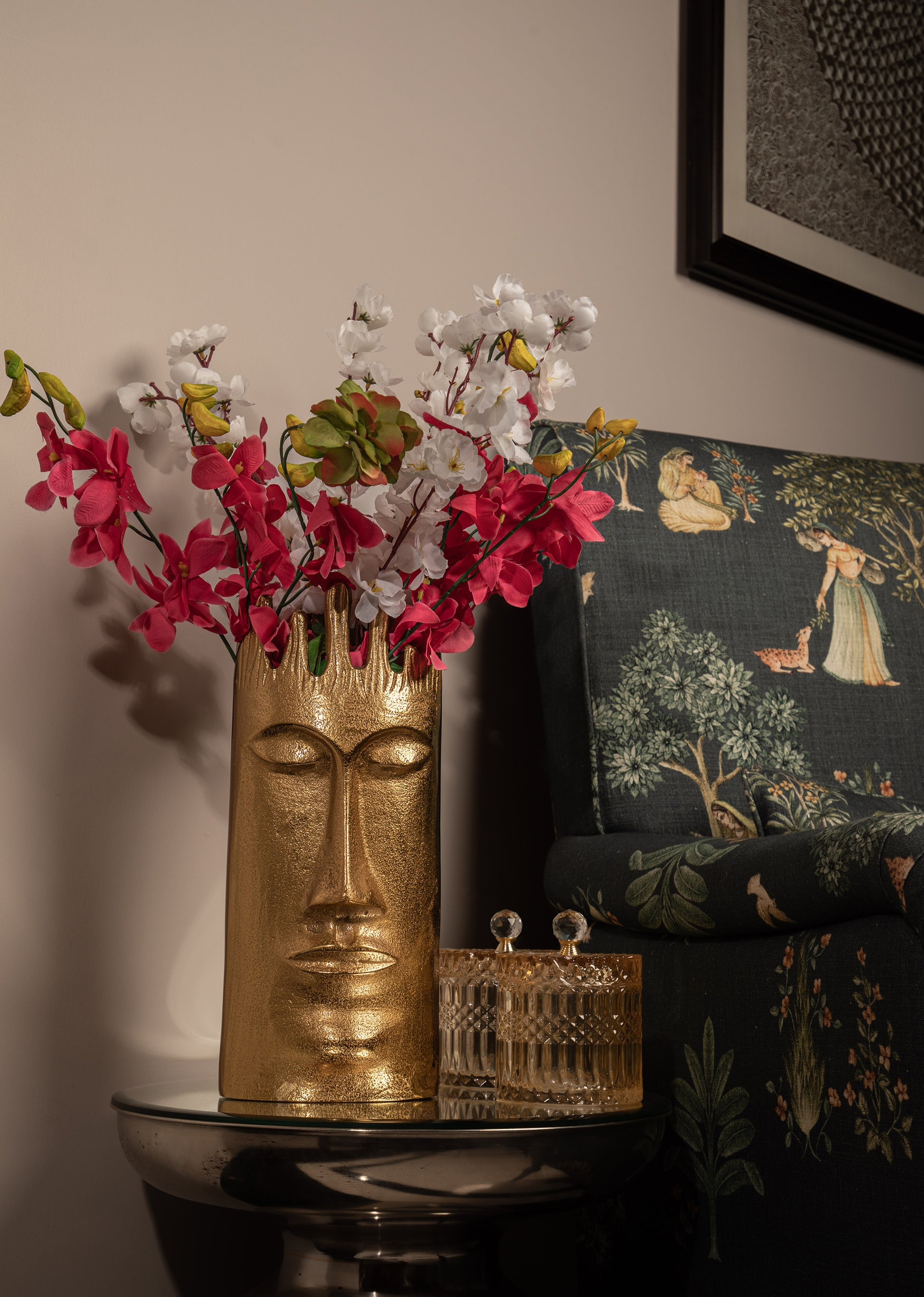 Our Brass Face Vase, a striking and artistic addition to your home decor.