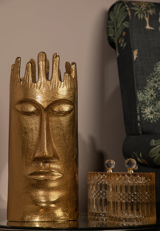 Our Brass Face Vase, a striking and artistic addition to your home decor.