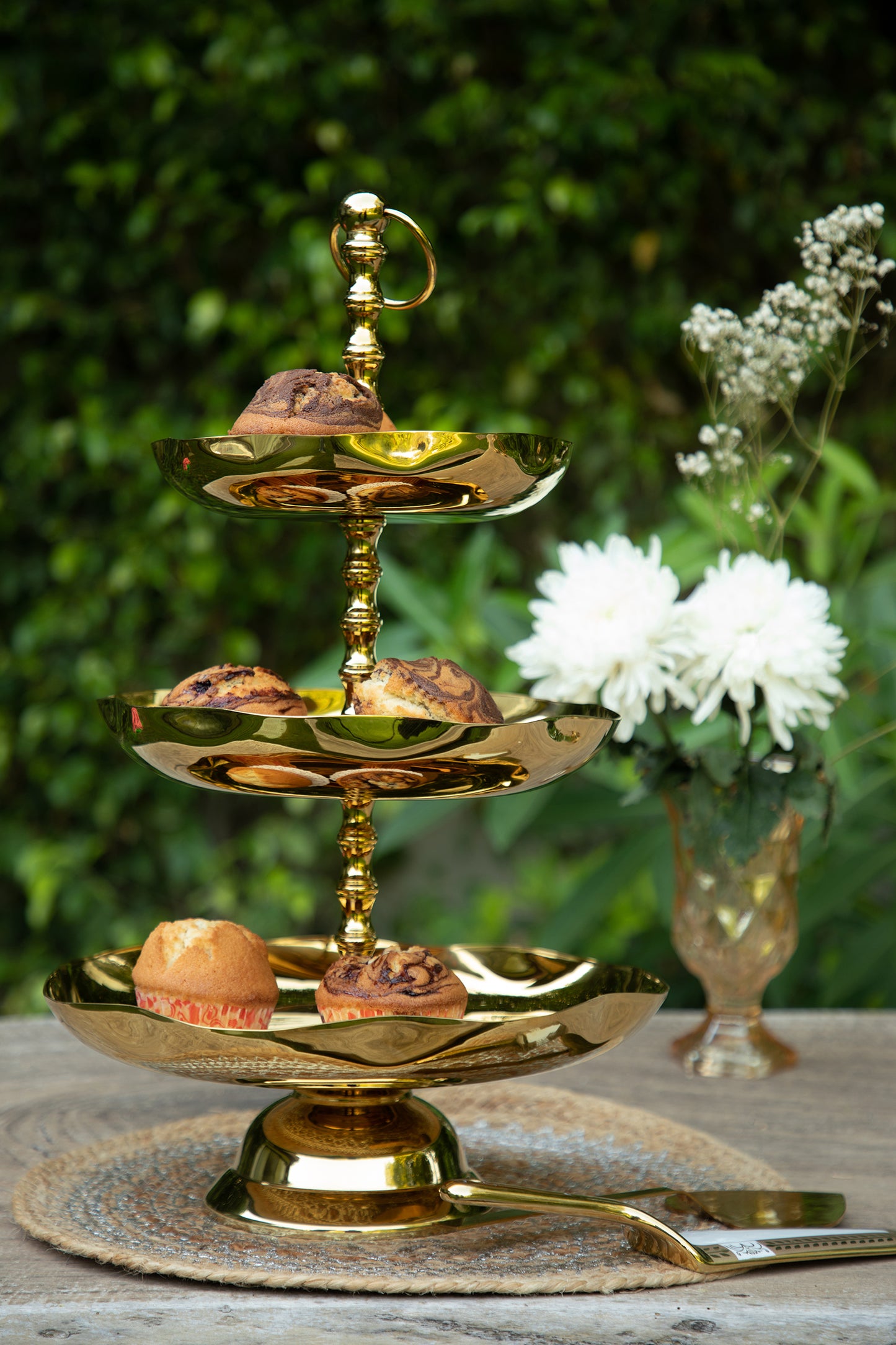 Our 3-Tier Gold Cake Stand is the epitome of sophistication and elegance.