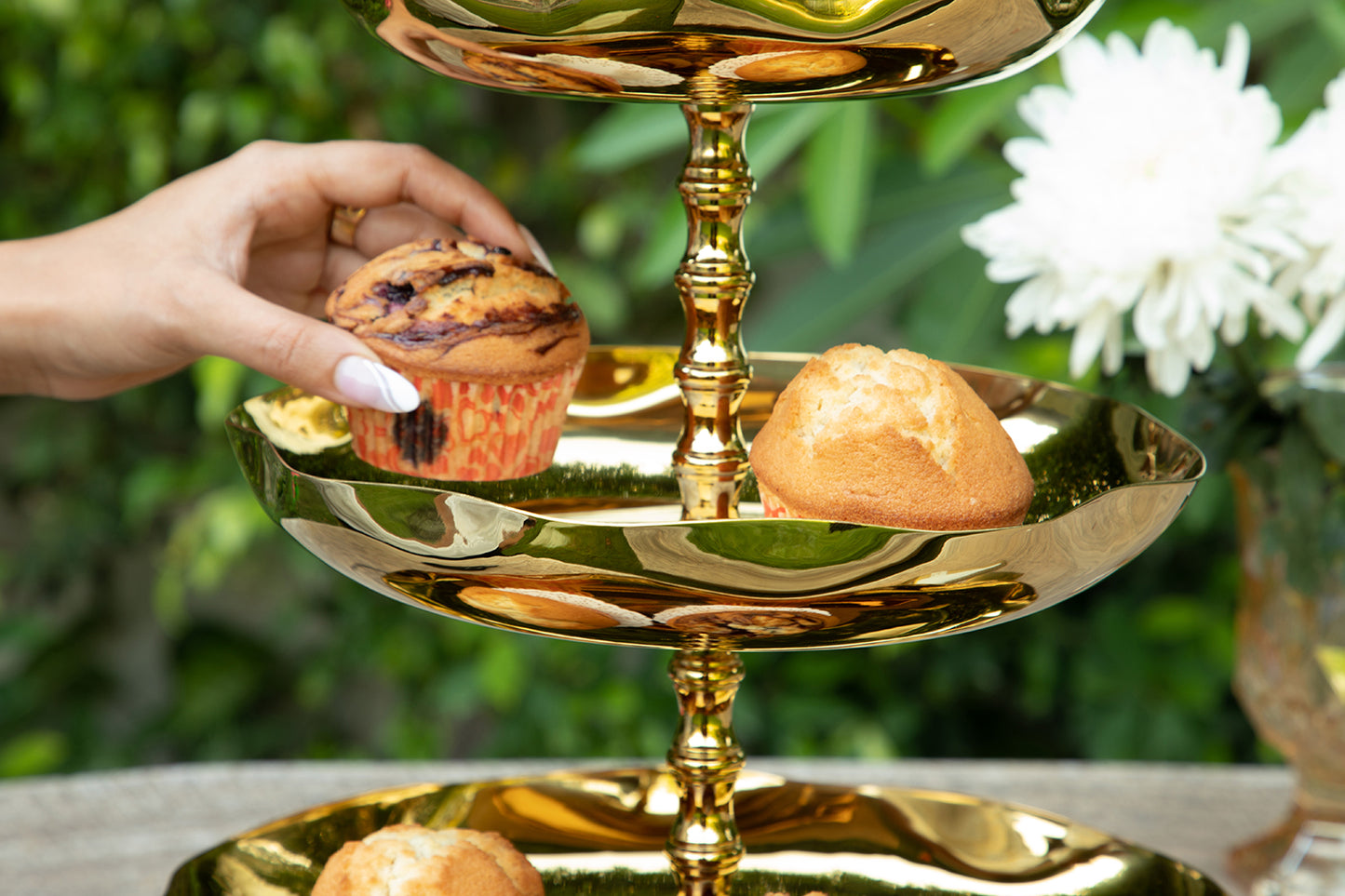 Our 3-Tier Gold Cake Stand is the epitome of sophistication and elegance.