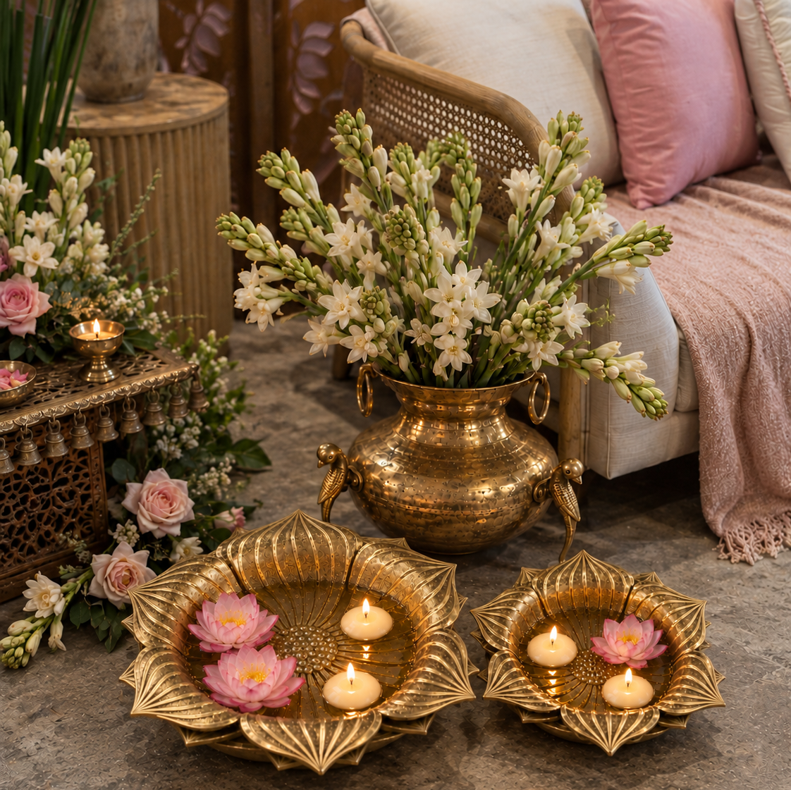 Inspired by the lotus, a symbol of purity, grace, and new beginnings, these urlis brings quiet ceremony into the home. Each bowl unfolds in layered, pointed petals, every one finished with fine fluted ridges and delicate hand-etched detailing. 