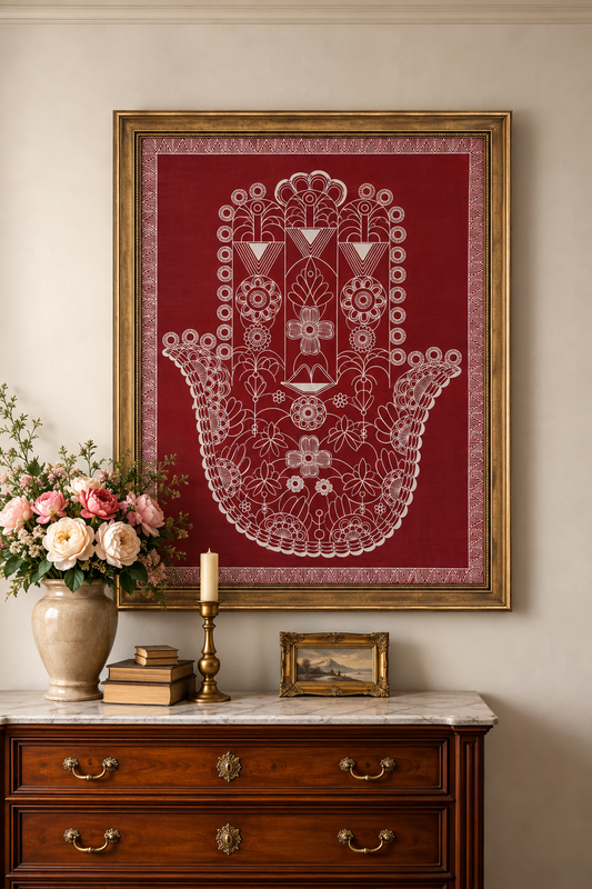This piece is rooted in Aipan, the ritual folk art of Kumaon in Uttarakhand. For generations, women in the hills have drawn Aipan on floors, walls and doorways to invite blessings into the home. Aipan art, Kumaoni folk art, Uttarakhand handmade wall art.