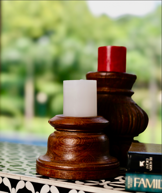 The Deepstambh set brings timeless craftsmanship into your home. Hand-carved from solid wood, this versatile candle stand celebrate simplicity and form — with a smooth rounded design. 