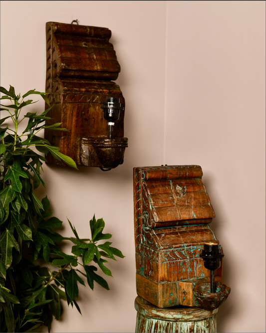 Crafted from salvaged wooden corbels, the Heritage Corbel Lamps blend history with functionality. Available in two sizes, these versatile pieces can be wall-mounted or styled on tables and consoles as statement accents.