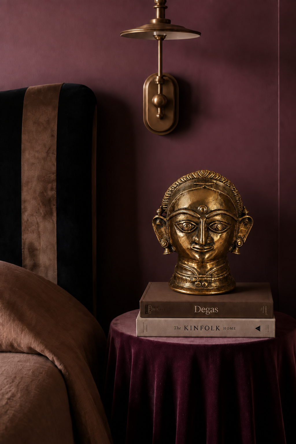 A serene sculptural bust of Goddess Gauri, cast in pure brass and finished by hand. 
