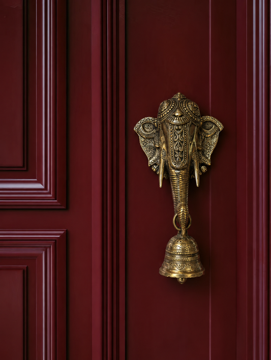 Featuring the serene visage of Lord Ganesha, the remover of obstacles and harbinger of prosperity, this beautifully crafted brass bell serves as both a striking decorative piece and a symbol of devotion.