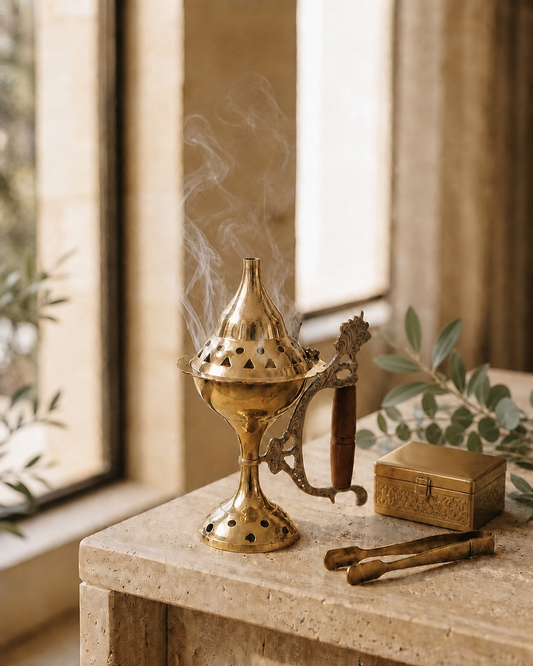 Brass Dhoop Dhani With Wooden Handle
