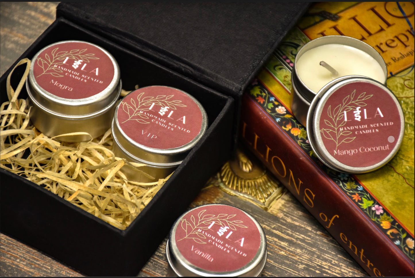 A Set of 4, handpicked and unique scents with scents suchs as mango coconut, mogra, vip & vanilla.