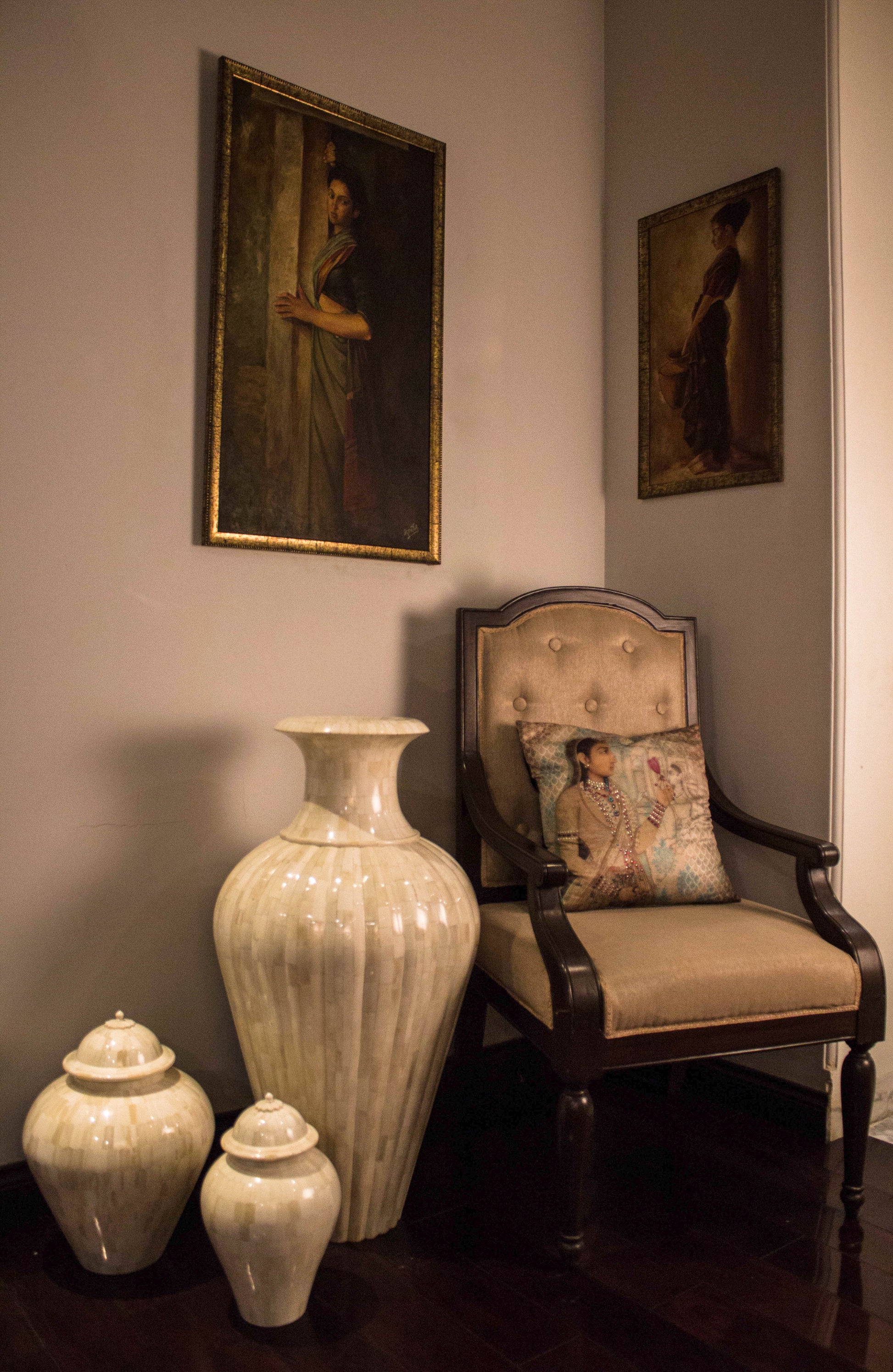 A collection of three marble vases with detailed hand made carvings, that are white in colour. Come Separately as well.
