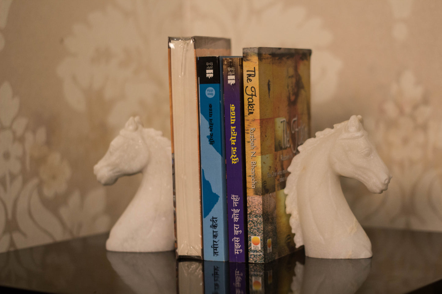 A Pair of Marble Horse Bookends with a flat base and steady back to support those precious books!