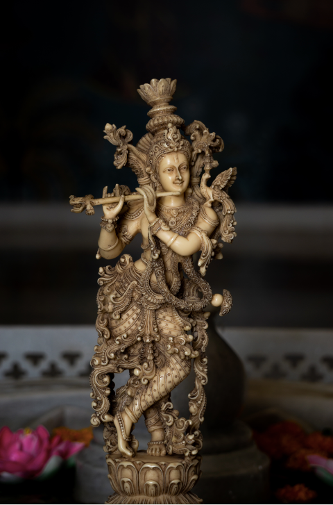 Lord Krishna Made with Marble Dust playing the flute for Diwali home decor