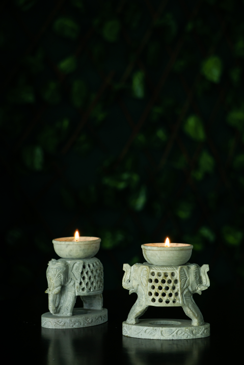 A Soap Stone Elephant Candle Stand for your Diwali Home Decor.