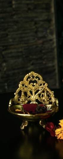 A Brass Urli in an antique gold finish for home decoration. Only Available in a small size.