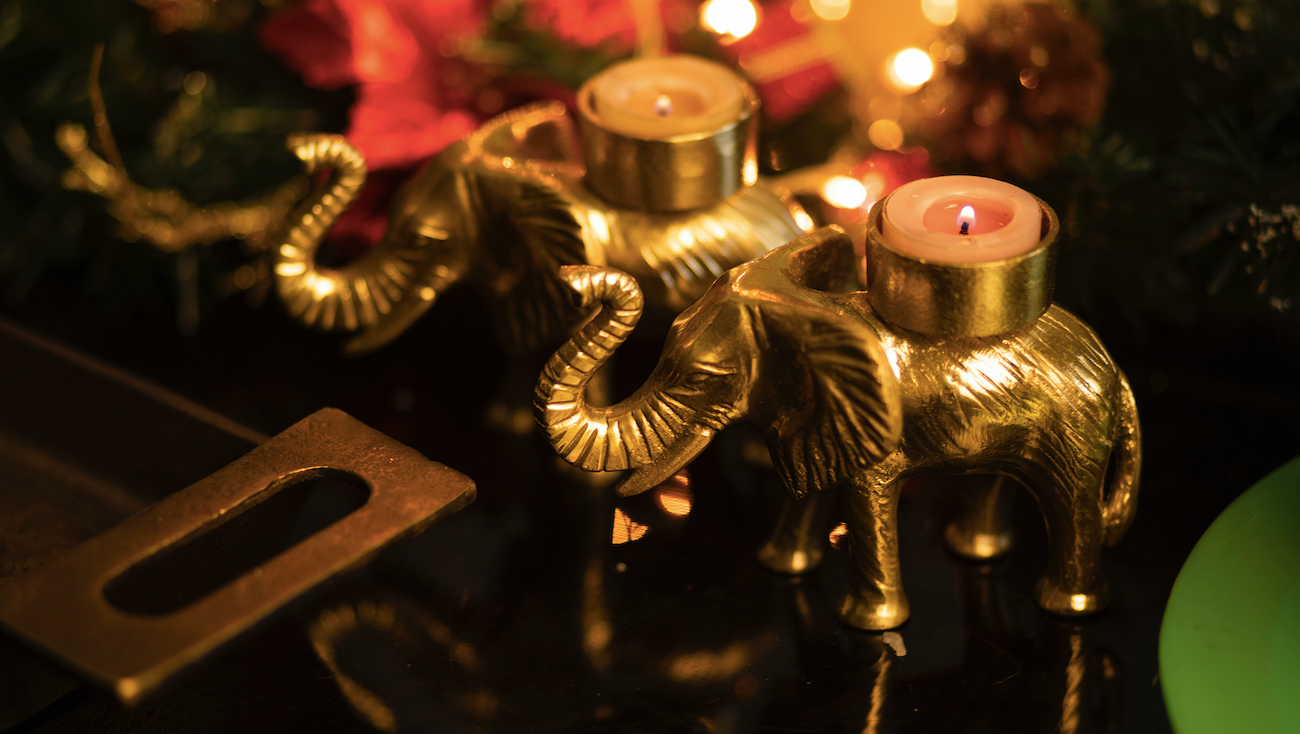 Small Tea Light Candle Holders Made With Brass In An Elephant's Image.