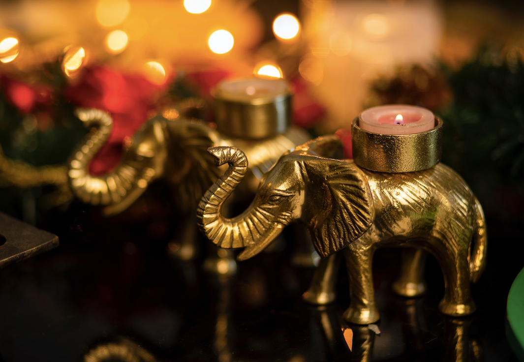 Small Tea Light Candle Holders Made With Brass In An Elephant's Image.