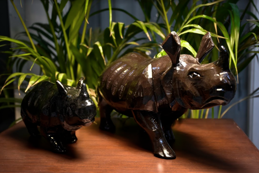 These figurines , are made with Resin in a brown colour finish with textures perfectly depicting a Rhino Mother & her Baby.