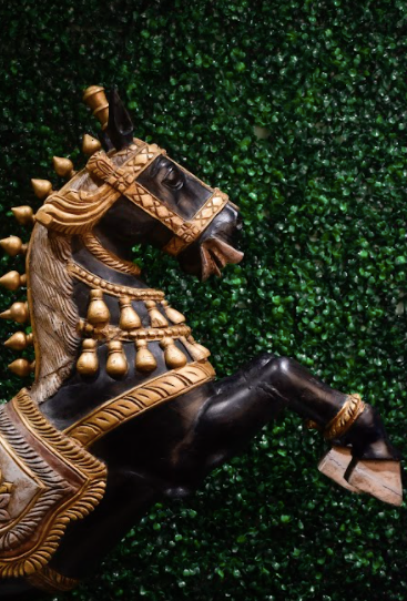 Madhurai Horse Handcrafted using a single piece of wood, this Leela statement artefact was almost destroyed with the ancient temple it was found in! 