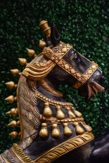 Madhurai Horse Handcrafted using a single piece of wood, this Leela statement artefact was almost destroyed with the ancient temple it was found in! 