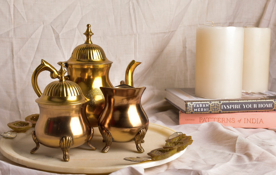 The Brass Tea Set,made with pure brass,A Set of 3 pieces- A Tea Pot, A Milk Pot & A Sugar Pot 