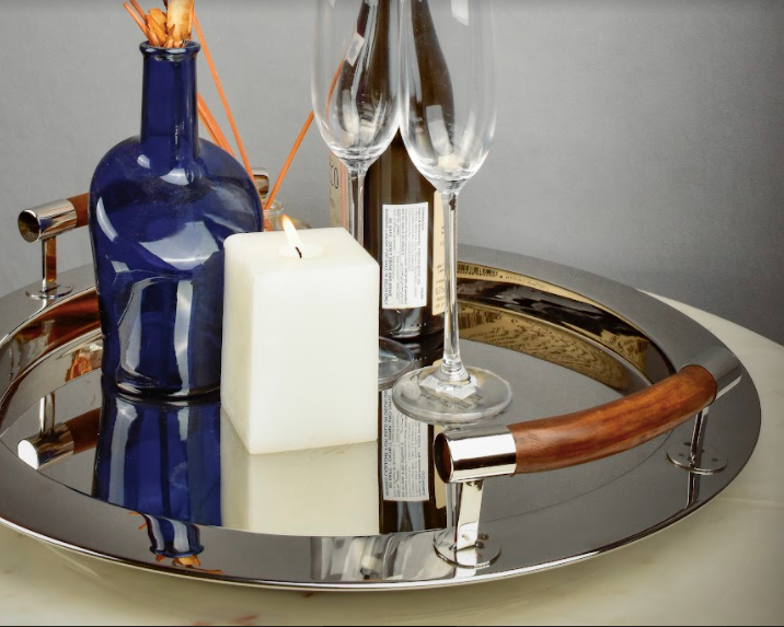 Large & Medium Trays made with stainless steel with wooden handle.