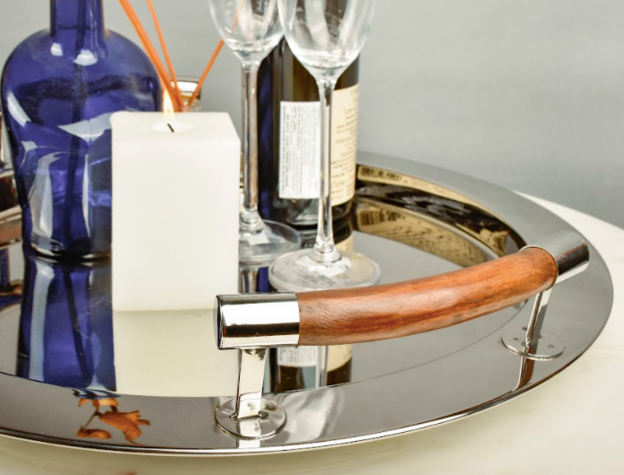 Large & Medium Trays made with stainless steel with wooden handle.