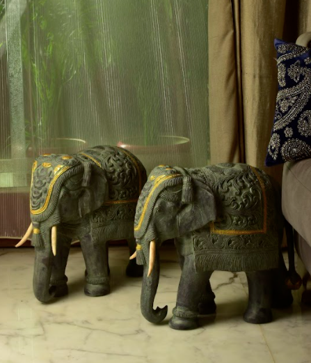 Made With Mango Wood, The Imperial Elephant Showpieces are Hand Carved to resemble elephants as part of the royal entourage 