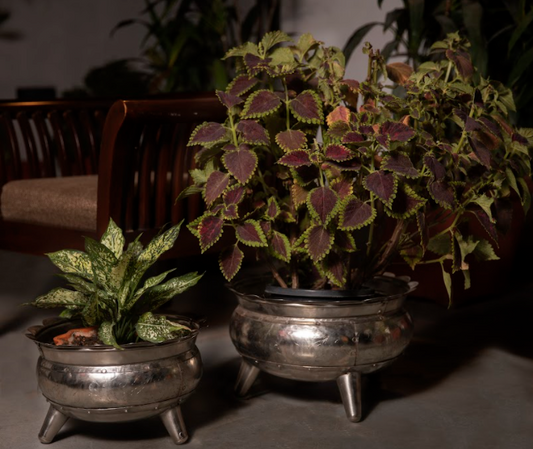 Sold as a set of 2, these Silver Metal Planters are made of metal, in a rustic Metallic Finish.