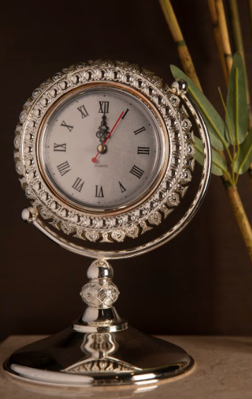 Engraved Metal Table Clock, available in gold and silver finish.