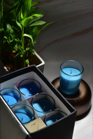Shot Glass Candles Are Made of Soy Wax. Available in various colours Blue